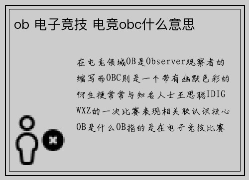 ob 电子竞技 电竞obc什么意思